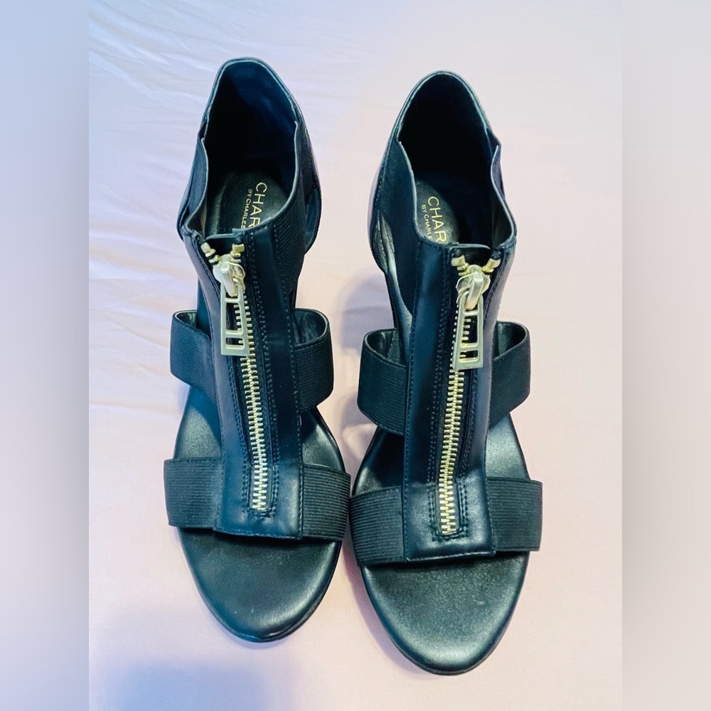 Charles David Black Wedge Sandals